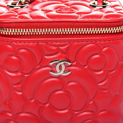 Chanel Goatskin Camellia Mini Vanity Case With Chain Red 10 of 12