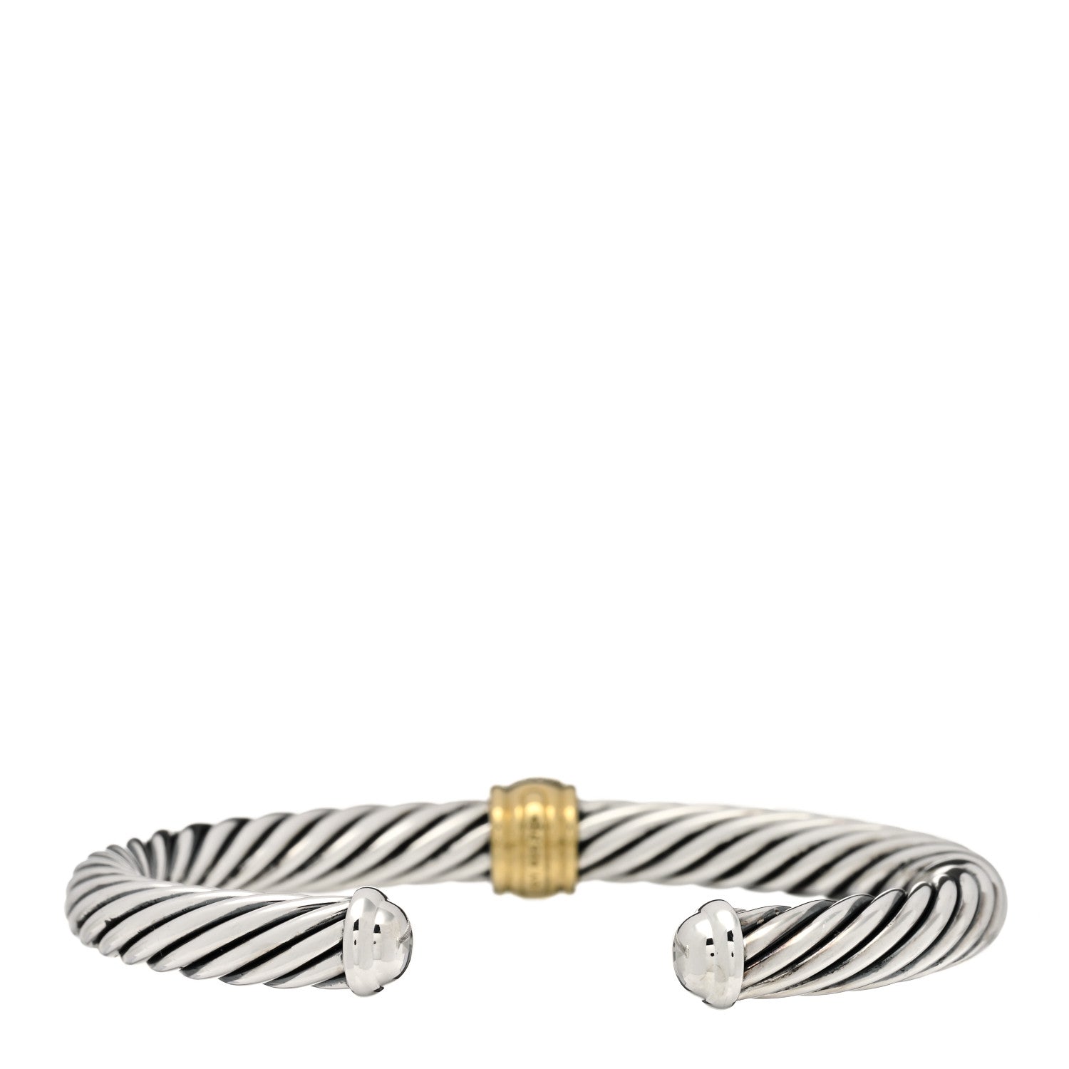 David Yurman Sterling Silver 18K Yellow Gold Diamond 7mm Cable Classics Station Bracelet 2 of 5