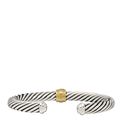 David Yurman Sterling Silver 18K Yellow Gold Diamond 7mm Cable Classics Station Bracelet 2 of 5