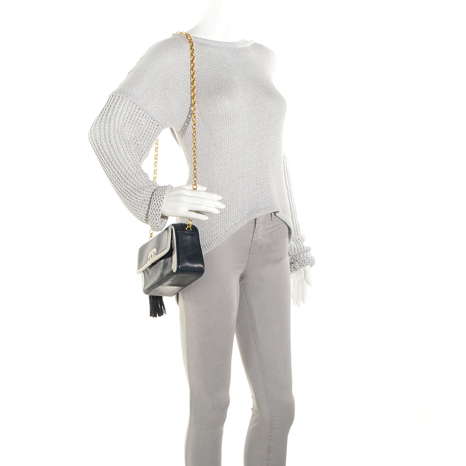 Chanel Lambskin Tassel Camera Bag Navy White 2 of 7