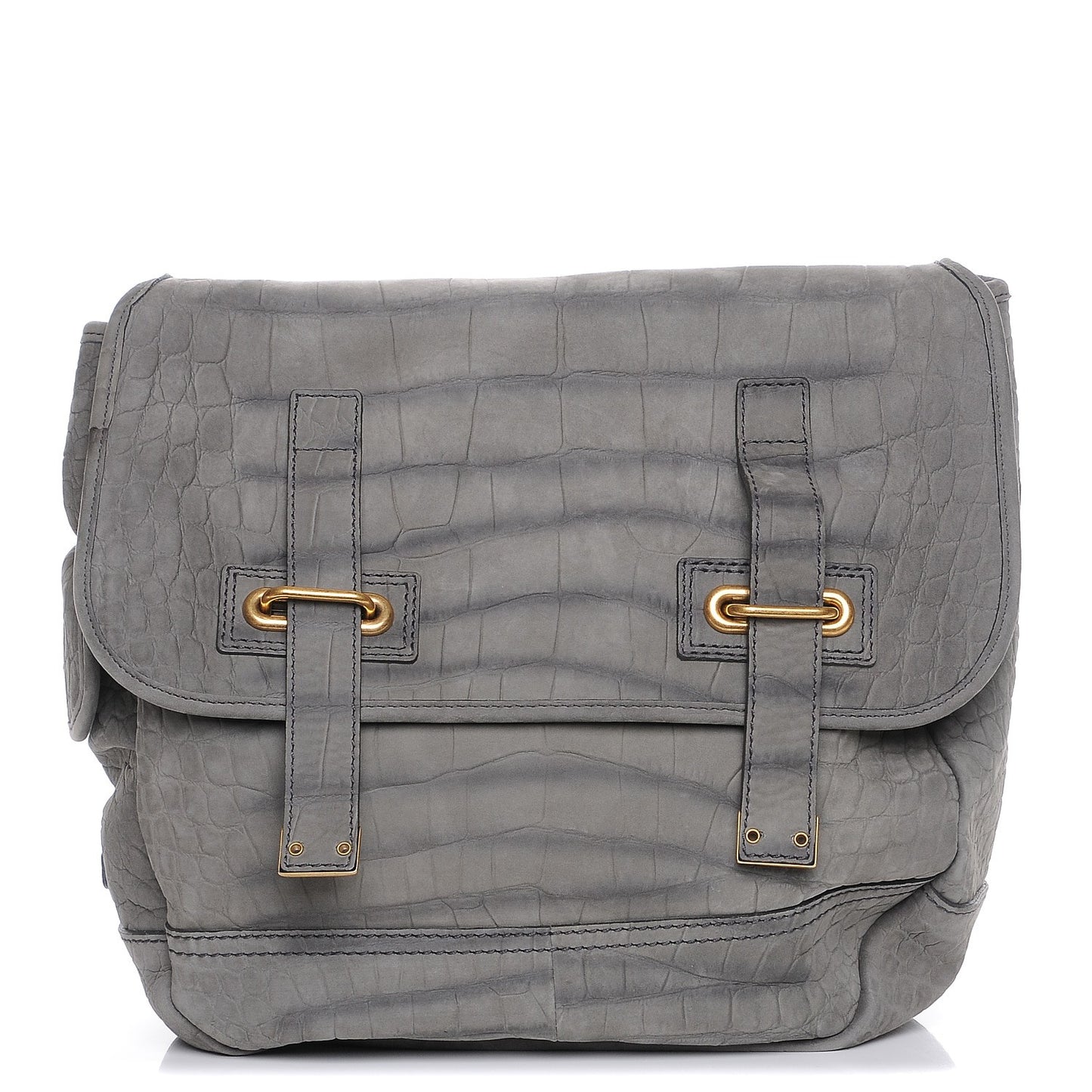 Crocodile Embossed Nubuck Besace Shoulder Bag Anthracite