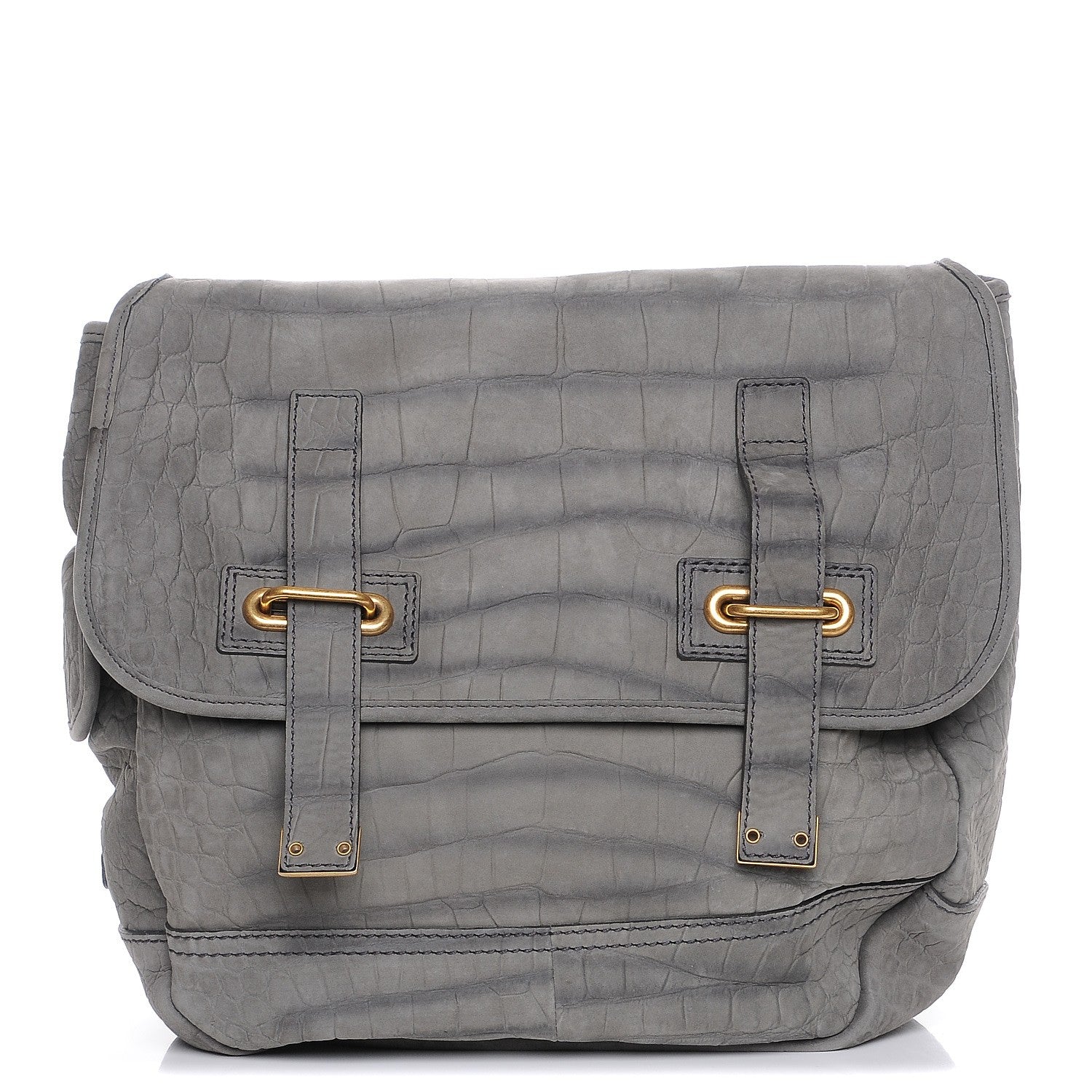 Saint Laurent Crocodile Embossed Nubuck Besace Shoulder Bag Anthracite 1 of 8