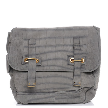 Saint Laurent Crocodile Embossed Nubuck Besace Shoulder Bag Anthracite 1 of 8