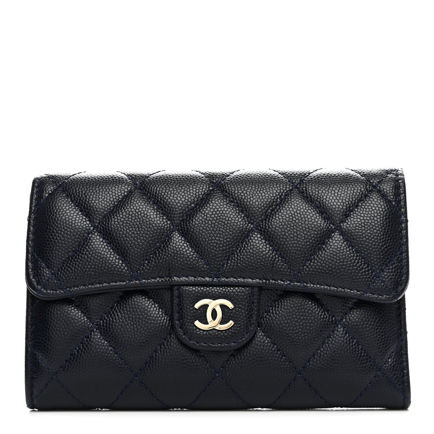 Caviar Quilted Medium Flap Wallet Dark Blue