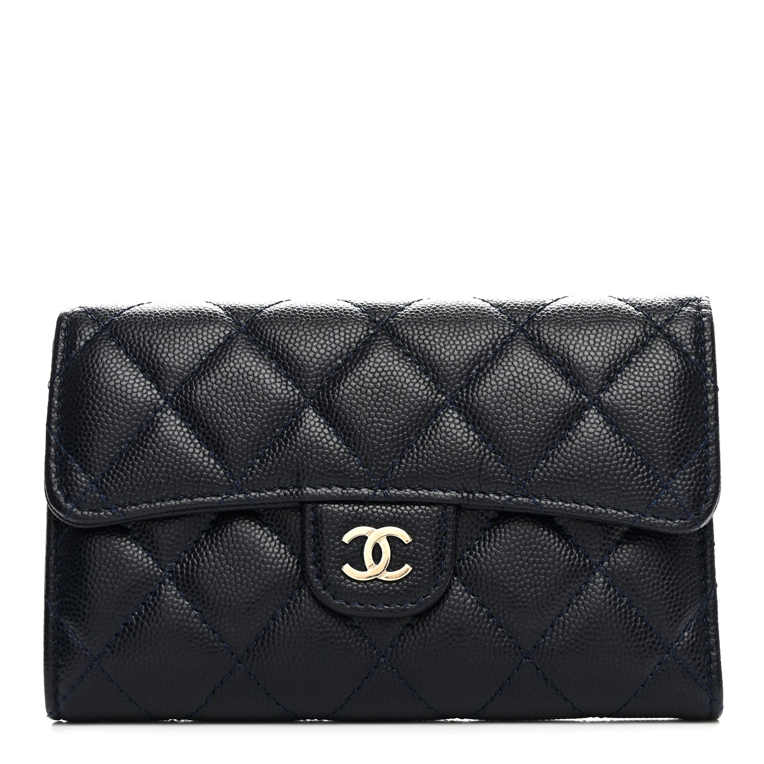 Chanel Caviar Quilted Medium Flap Wallet Dark Blue 1 of 8