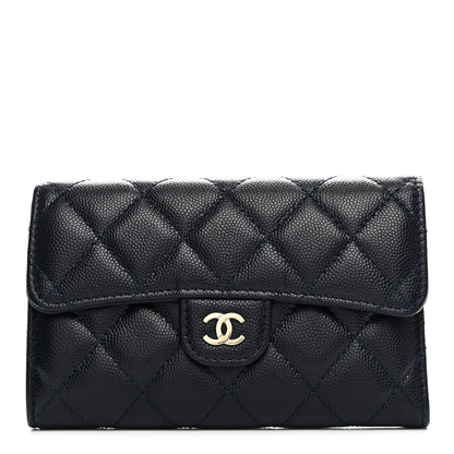 Chanel Caviar Quilted Medium Flap Wallet Dark Blue 1 of 8