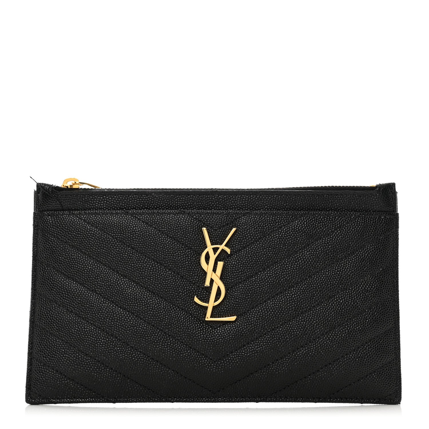 Saint Laurent Grain De Poudre Chevron Monogram Bill Pouch Black 1 of 8