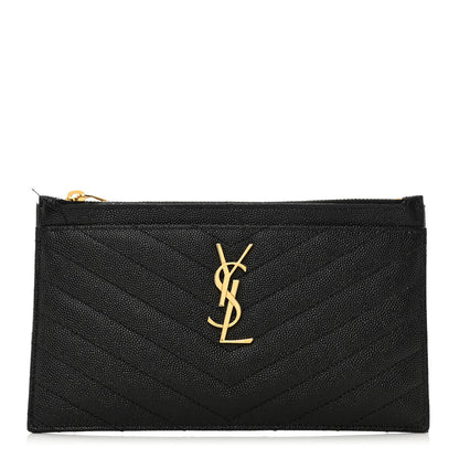 Saint Laurent Grain De Poudre Chevron Monogram Bill Pouch Black 1 of 8