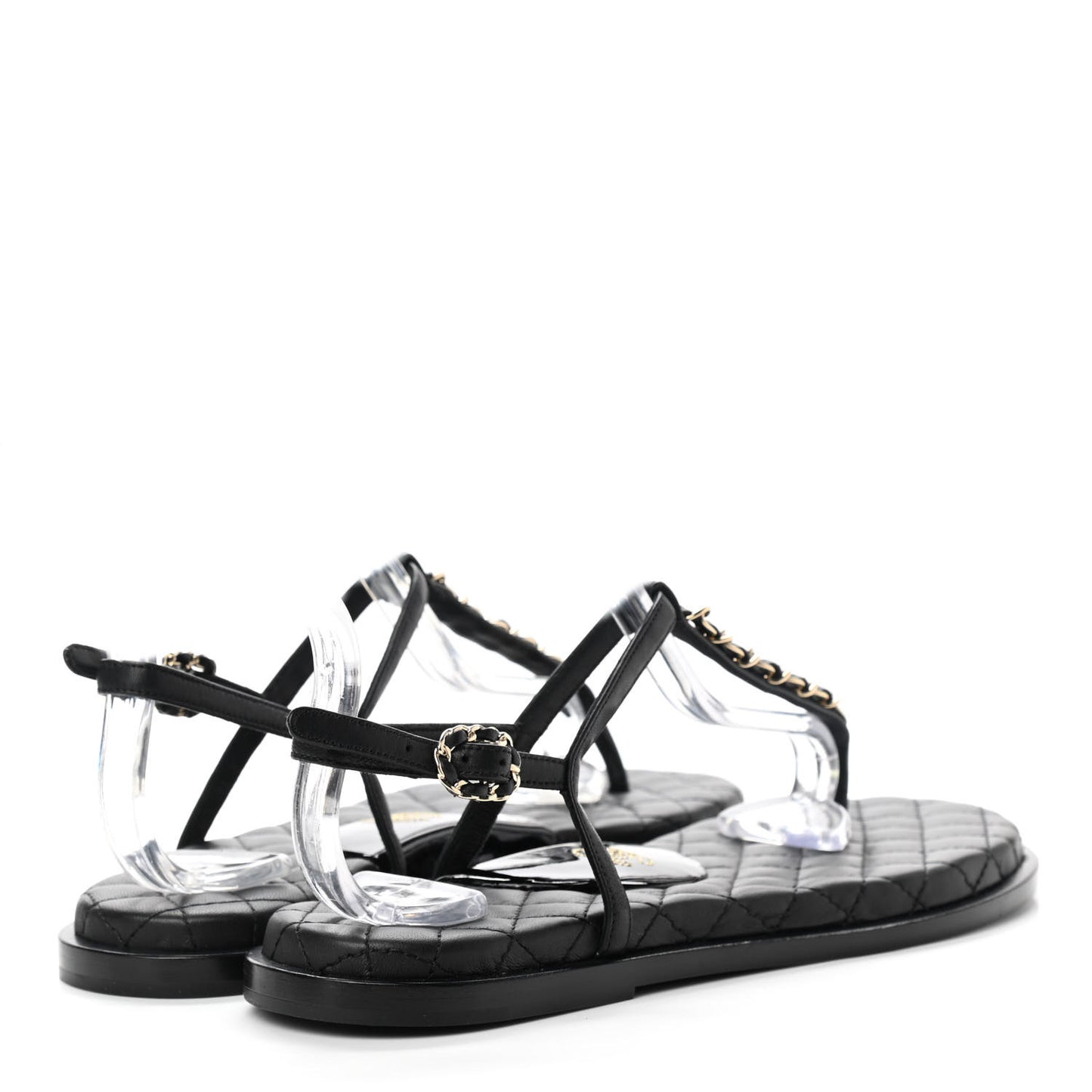 Lambskin Chain CC Logo Thong Sandals 38 Black