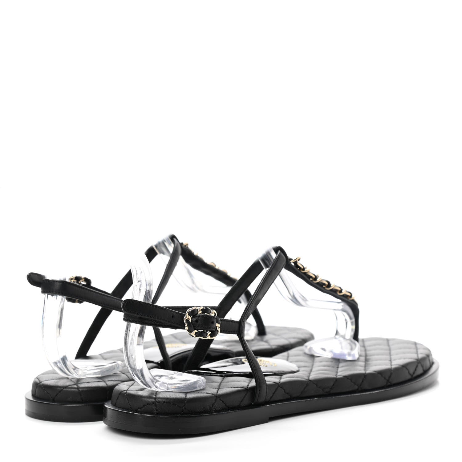 Chanel Lambskin Chain CC Logo Thong Sandals 38 Black 4 of 10