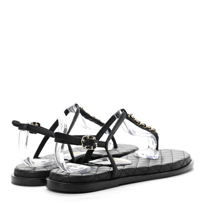 Chanel Lambskin Chain CC Logo Thong Sandals 38 Black 4 of 10