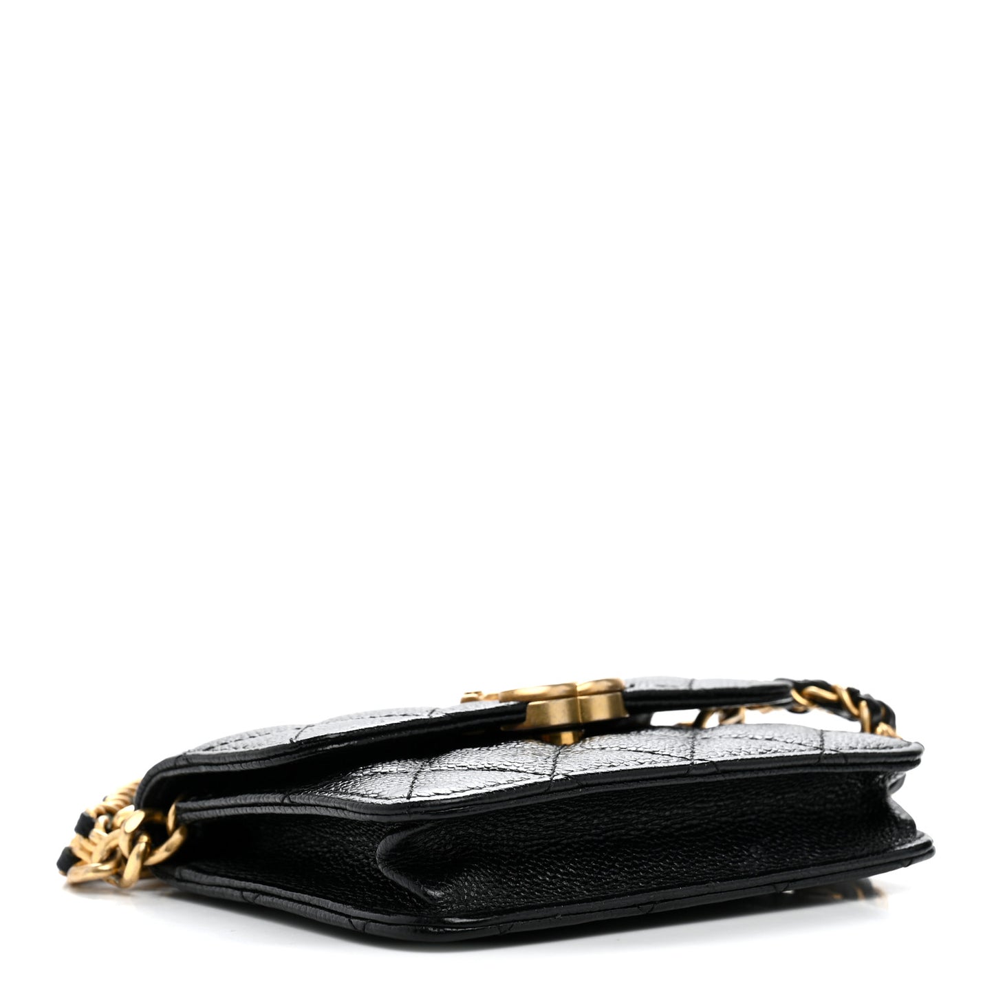 Shiny Caviar Quilted Chain Melody Card Holder On Chain Black