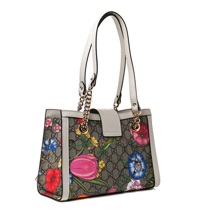 Gucci GG Supreme Monogram Flora Textured Calfskin Small Padlock Tote Beige Ebony Multicolor Mystic White 3 of 13