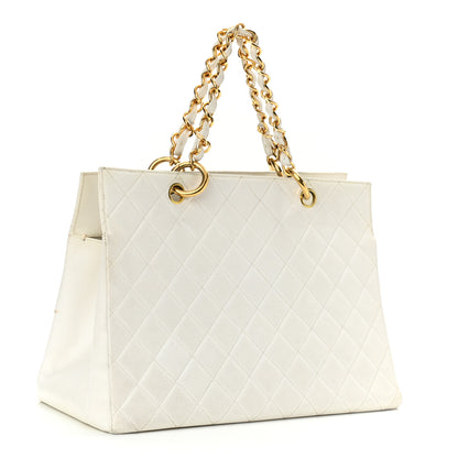 Chanel Caviar Quilted CC Tote White 3 of 17