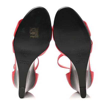 Hermes Calfskin Legend Wedge Sandals 38 Rose Cotinga 7 of 9