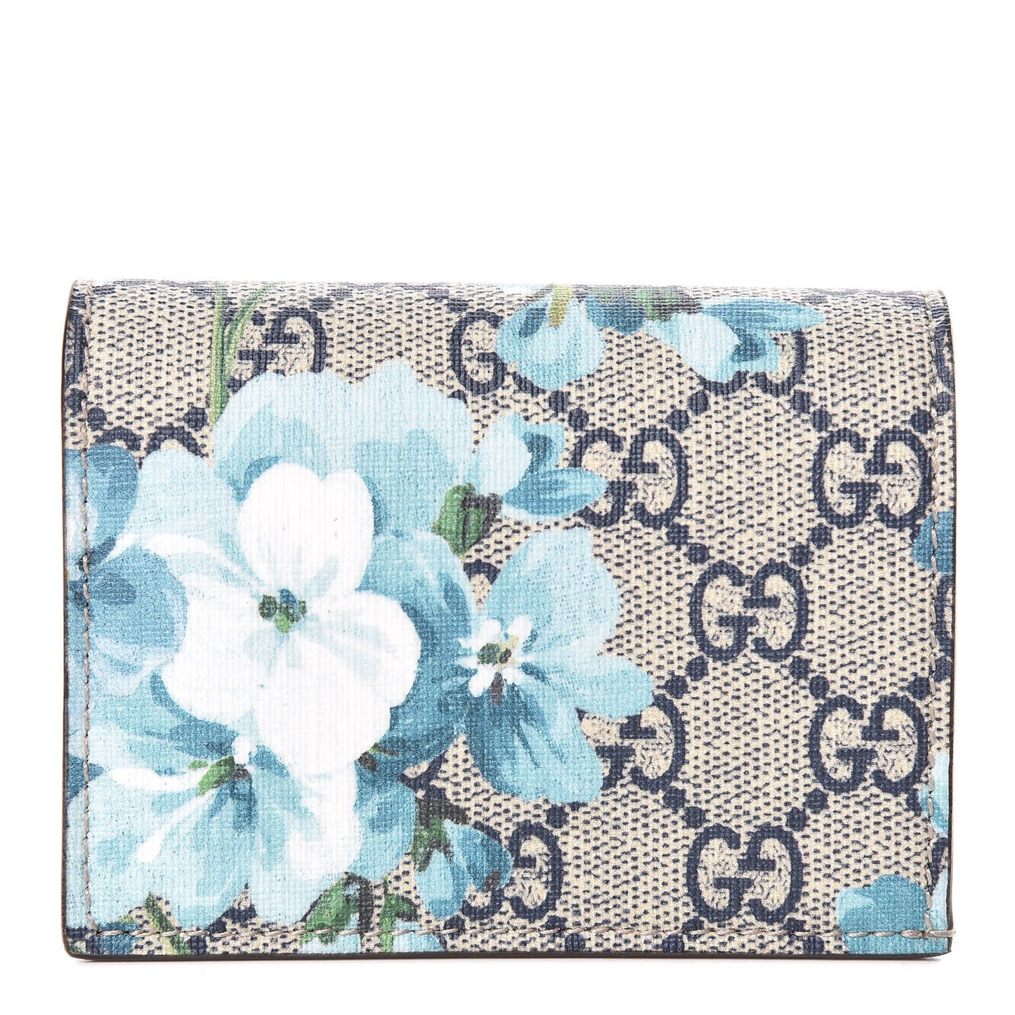 GG Supreme Monogram Blooms Card Case Wallet Beige Blue Navy Hibiscus Red
