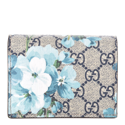 Gucci GG Supreme Monogram Blooms Card Case Wallet Beige Blue Navy Hibiscus Red 1 of 8