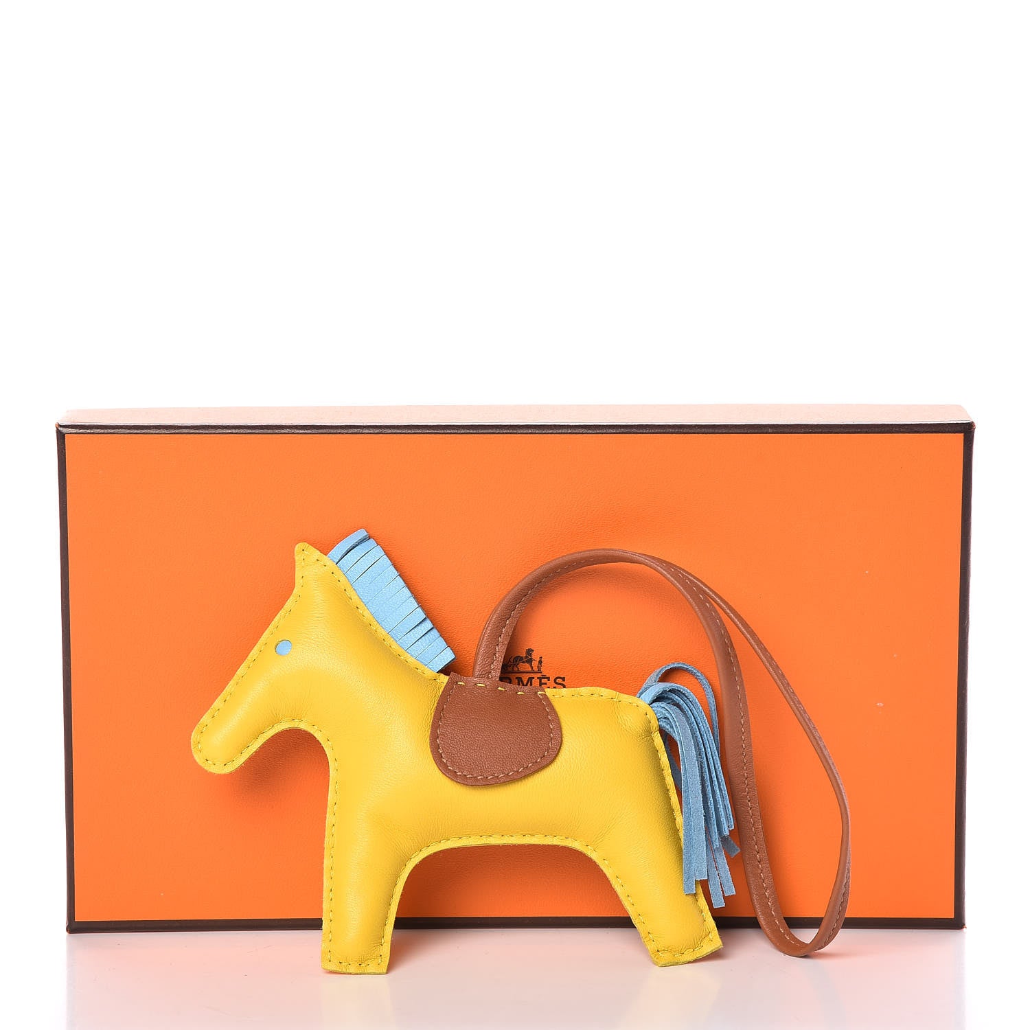 Hermes Milo Lambskin Grigri Rodeo Horse Bag Charm MM Jaune de Naples Celeste Gold 5 of 5