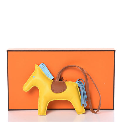 Hermes Milo Lambskin Grigri Rodeo Horse Bag Charm MM Jaune de Naples Celeste Gold 5 of 5