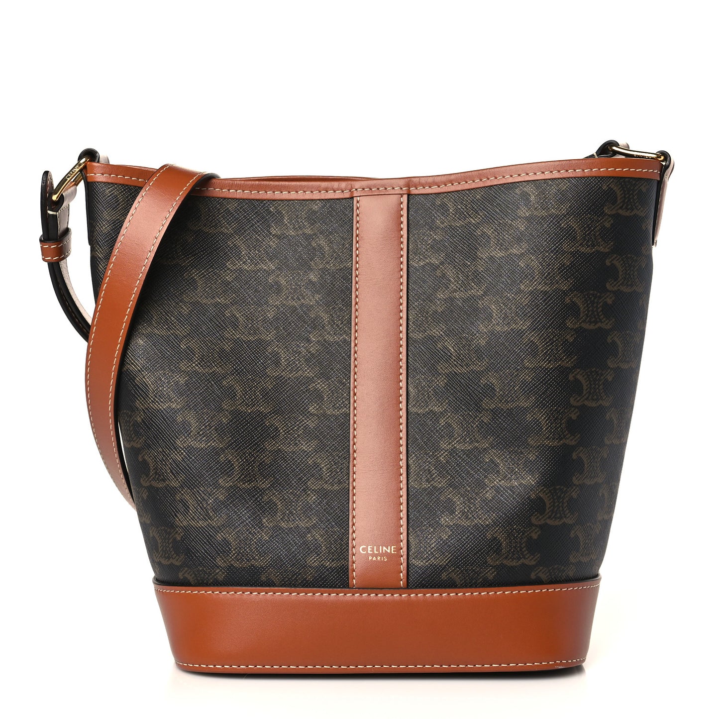 Triomphe Canvas Calfskin Small Bucket Bag Tan