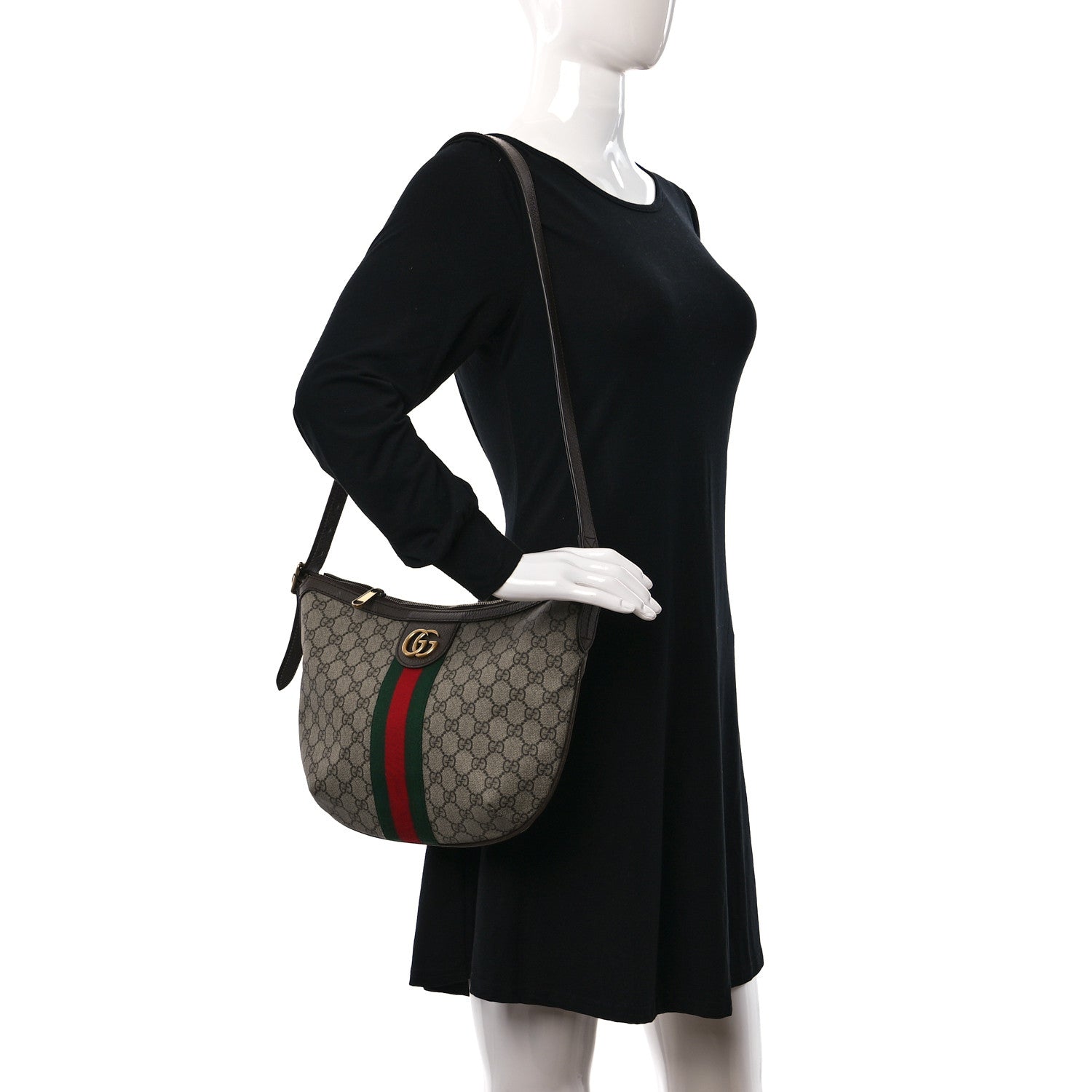 Gucci GG Supreme Monogram Web Small Ophidia Half Moon Hobo Brown 3 of 8