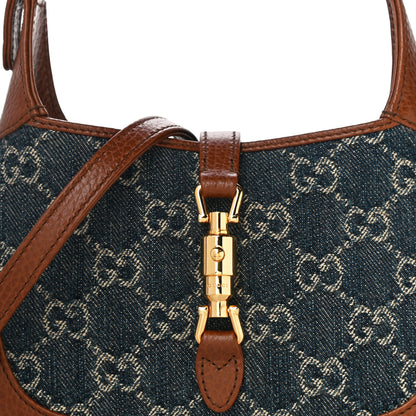 Gucci New Denim GG Monogram Calfskin Mini Jackie 1961 Hobo Blue Tea Cuir 8 of 11