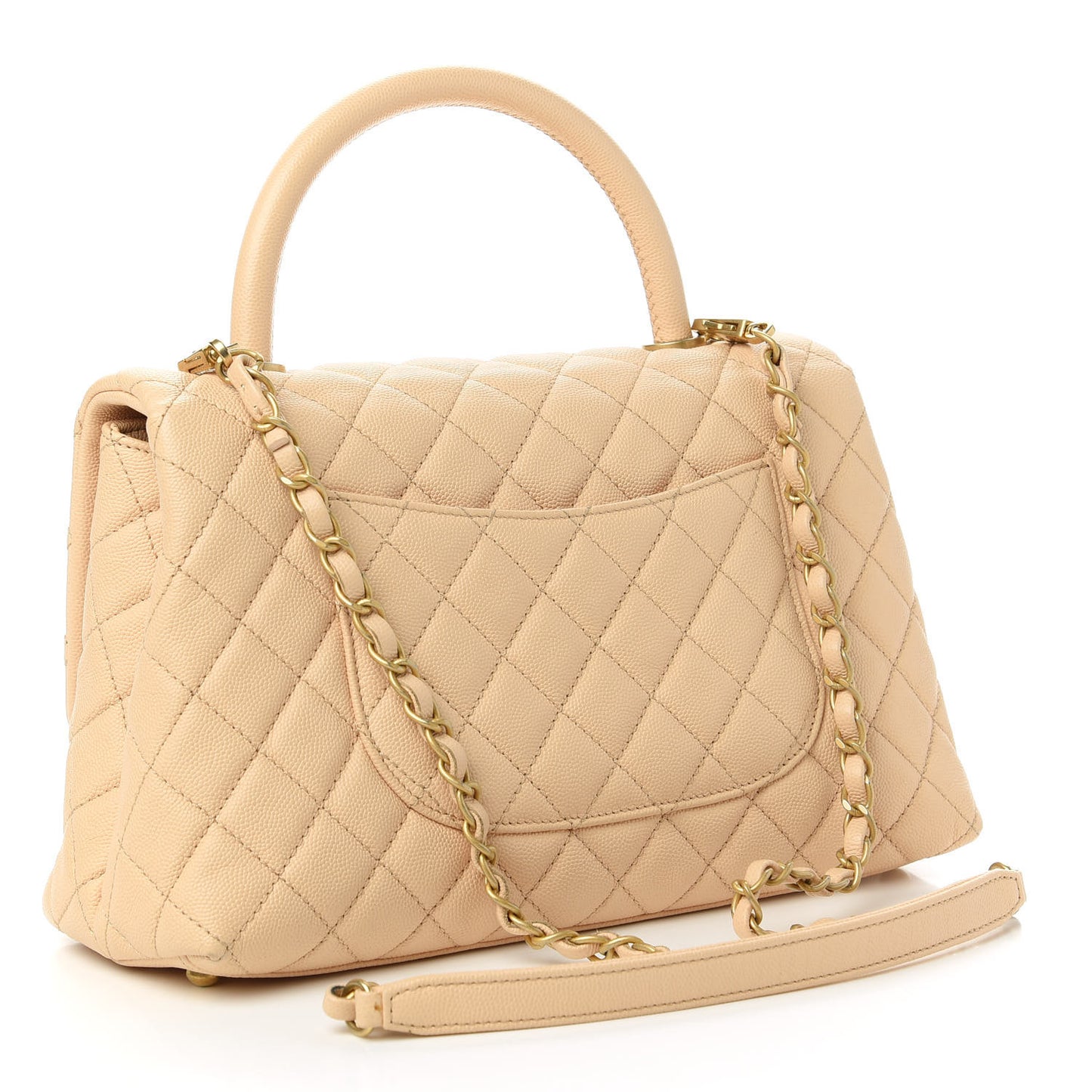 Caviar Quilted Small Coco Handle Flap Light Beige