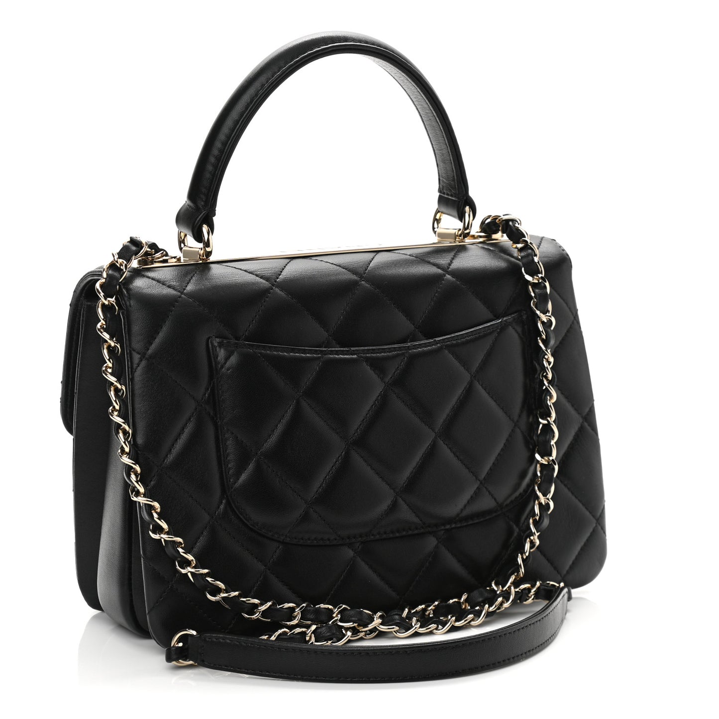 Lambskin Quilted Small Trendy CC Dual Handle Flap Bag Black