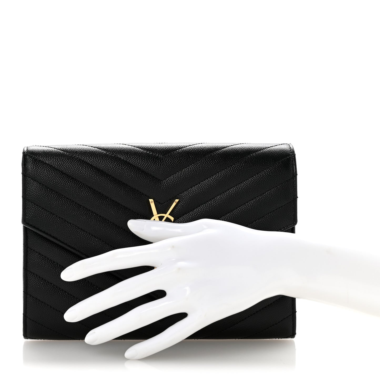 Grain De Poudre Matelasse Chevron Monogram Envelope Clutch Black