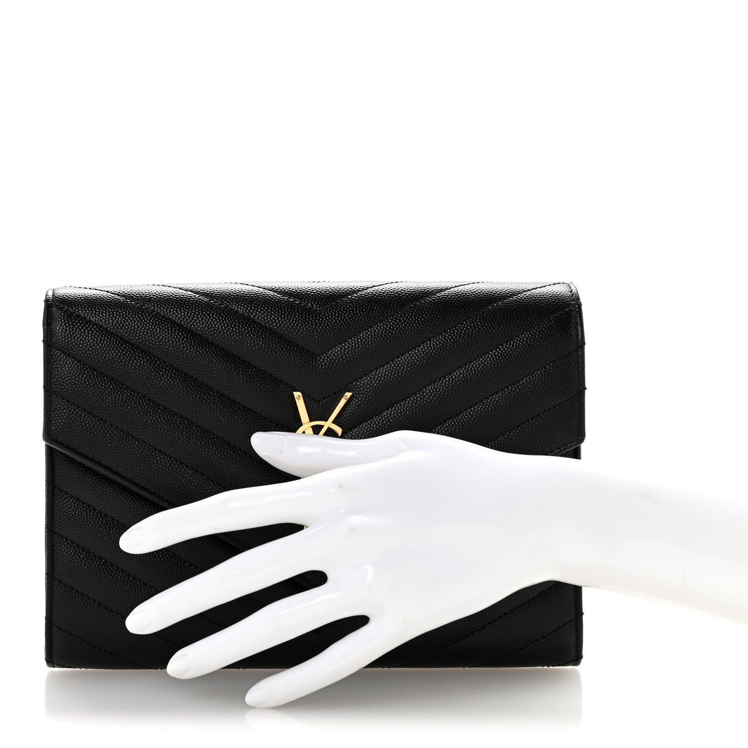 Saint Laurent Grain De Poudre Matelasse Chevron Monogram Envelope Clutch Black 2 of 13