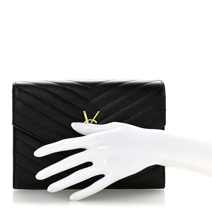 Saint Laurent Grain De Poudre Matelasse Chevron Monogram Envelope Clutch Black 2 of 13