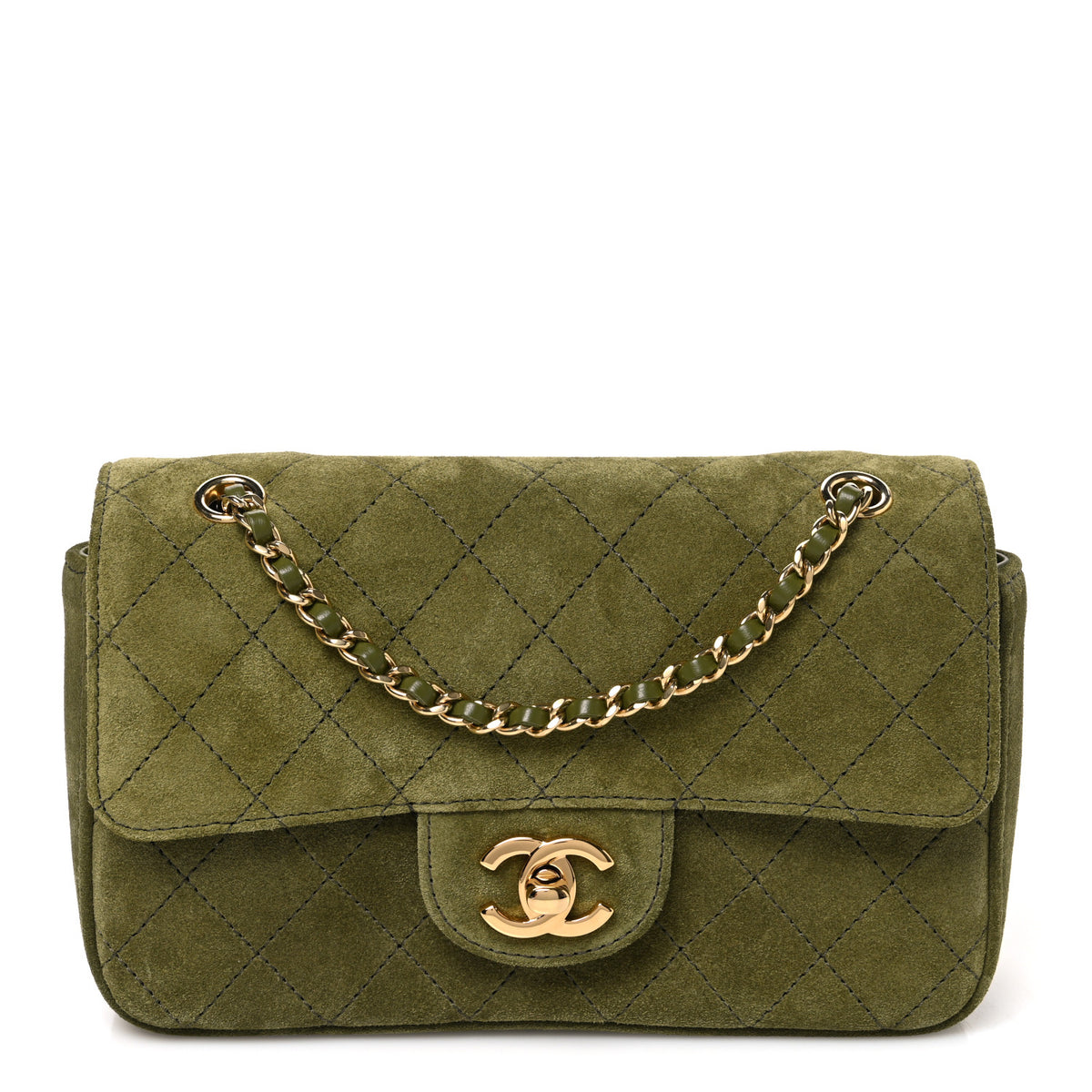 Suede Calfskin Mini Souplissimo Flap Khaki