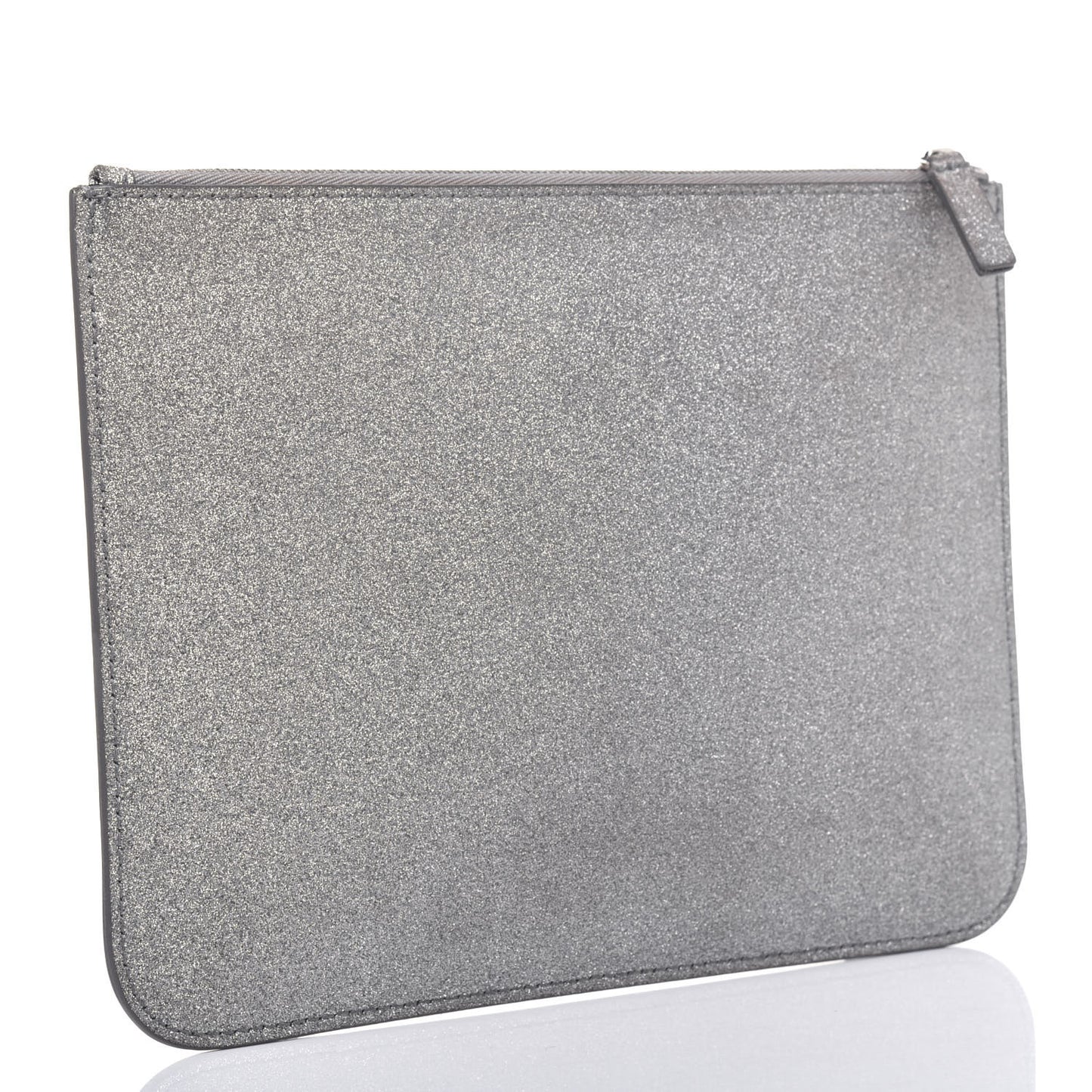 Glitter Calfskin Logo Everyday Pouch M Silver
