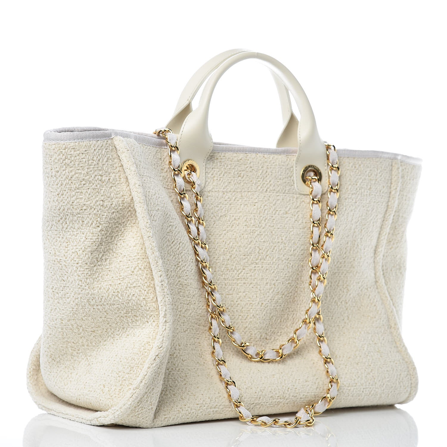 Chanel Lurex Boucle Large Deauville Tote White 4 of 10