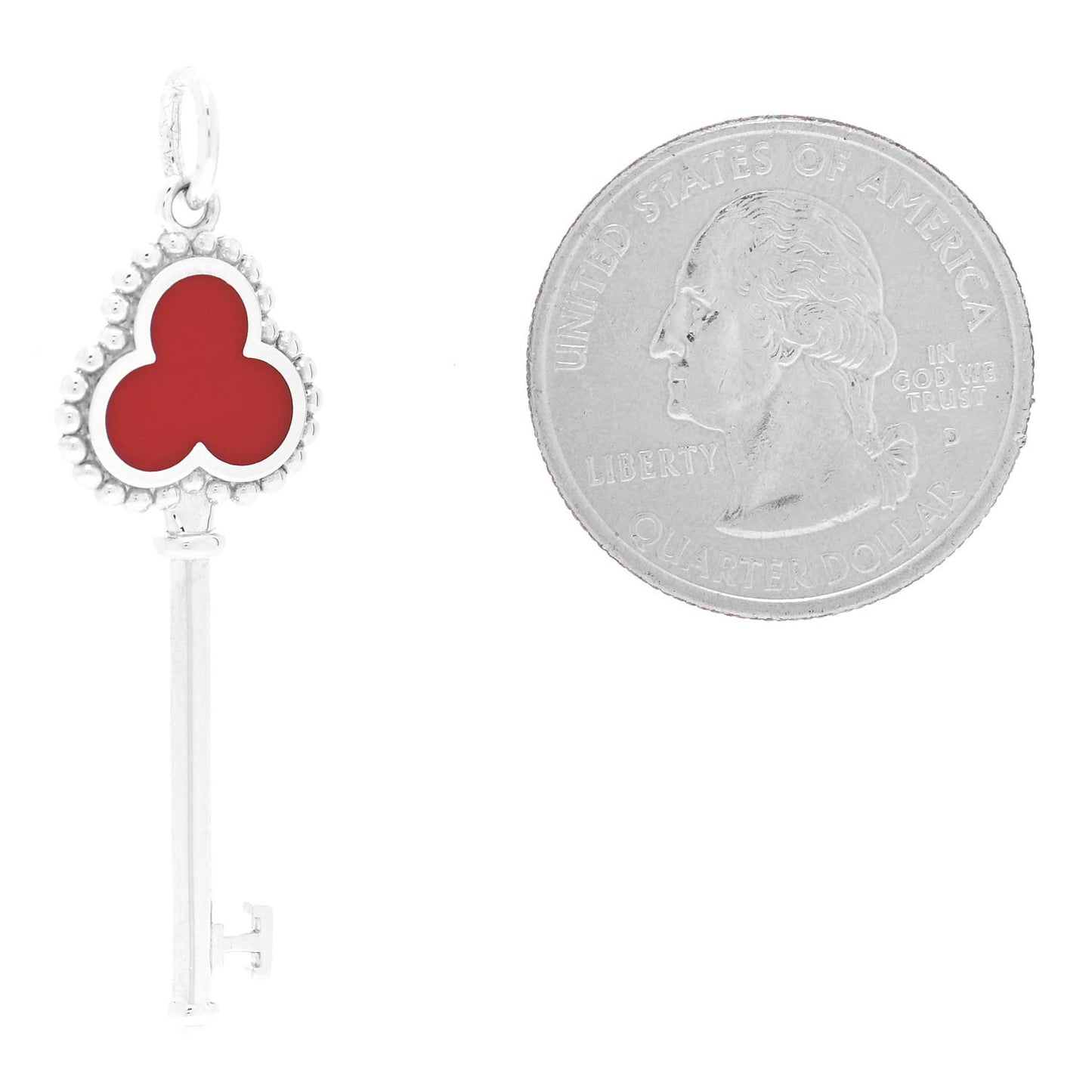 Sterling Silver Enamel Beaded Trefoil Key Pendant Red