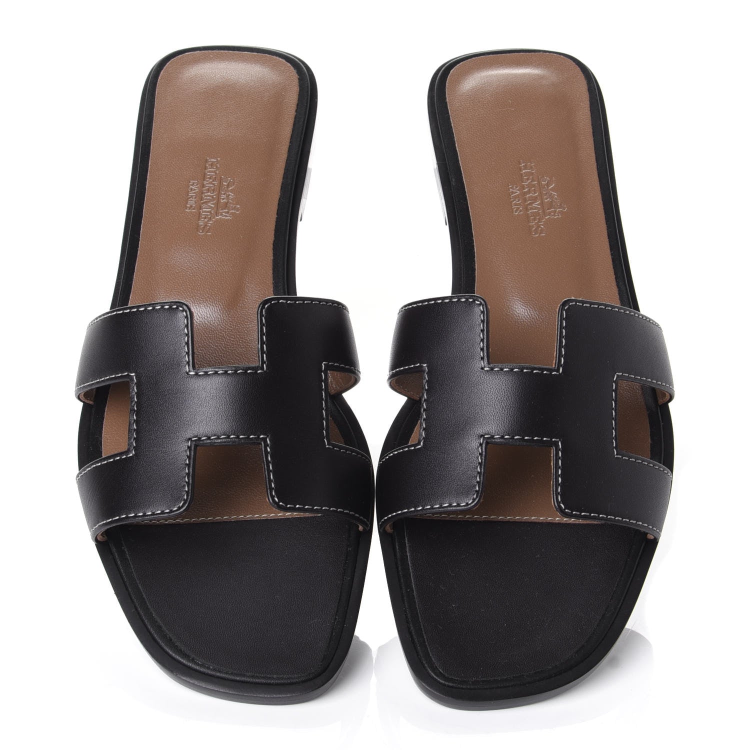 Hermes Box Calfskin Oran Sandals 35.5 Black 5 of 11