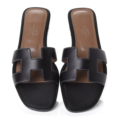 Hermes Box Calfskin Oran Sandals 35.5 Black 5 of 11
