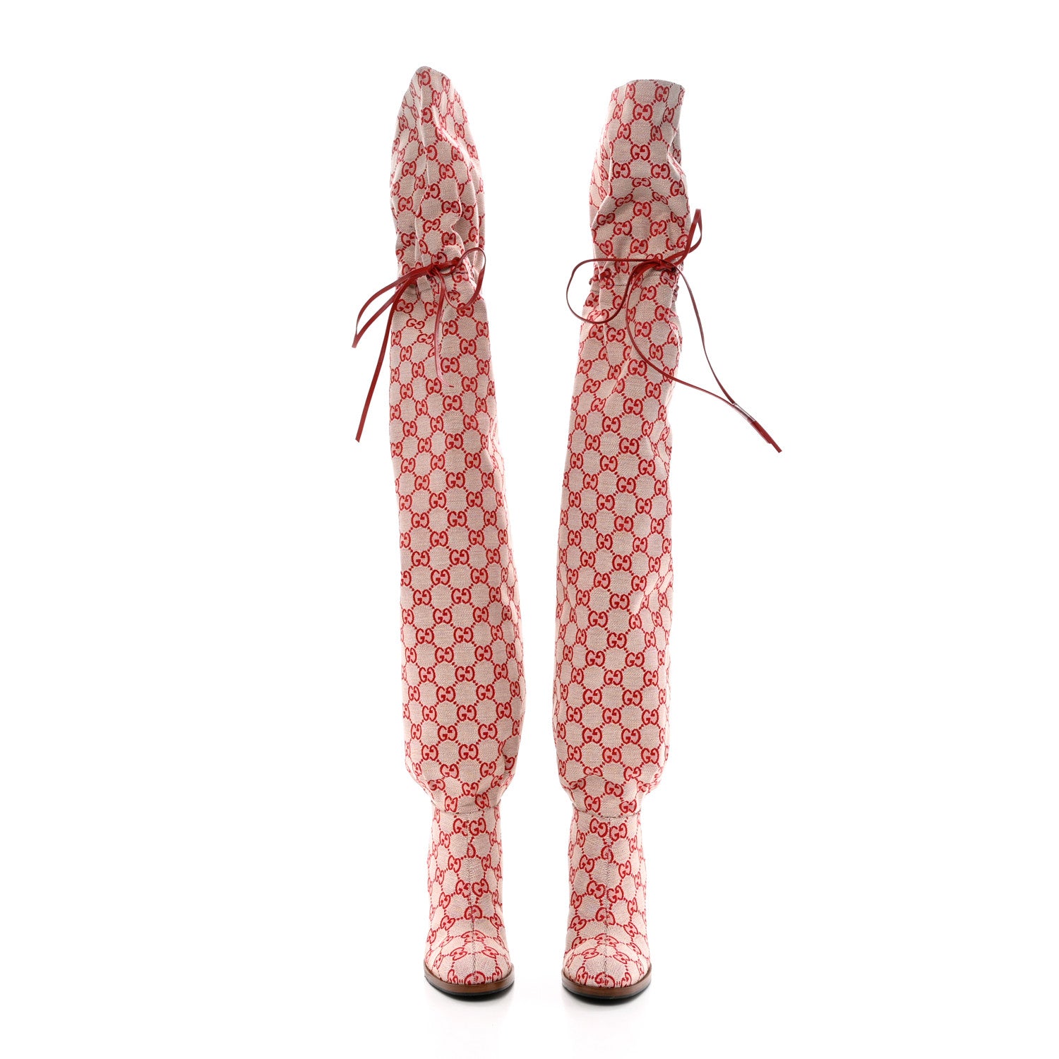 Gucci Monogram Over The Knee Boots Gardenia 35.5 Hibiscus Red 2 of 7