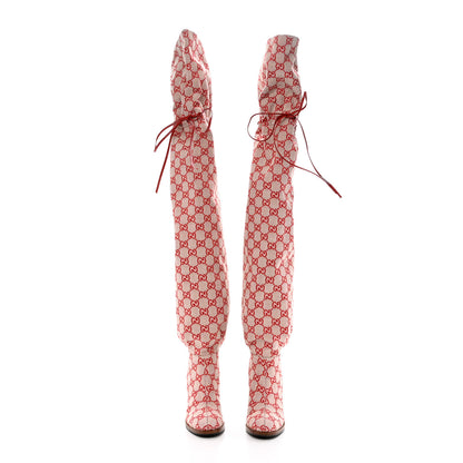 Gucci Monogram Over The Knee Boots Gardenia 35.5 Hibiscus Red 2 of 7