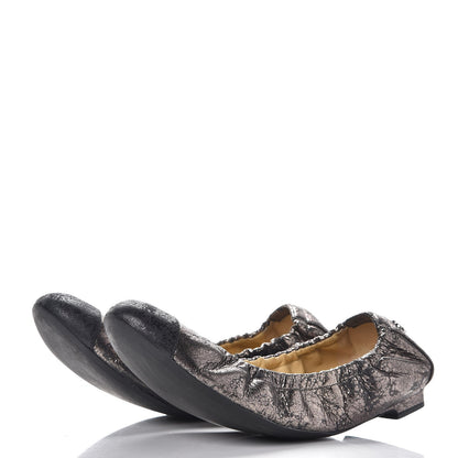Chanel Metallic Crackled Calfskin CC Elastic Cap Toe Ballerina Flats 37 Dark Brown Black 3 of 8