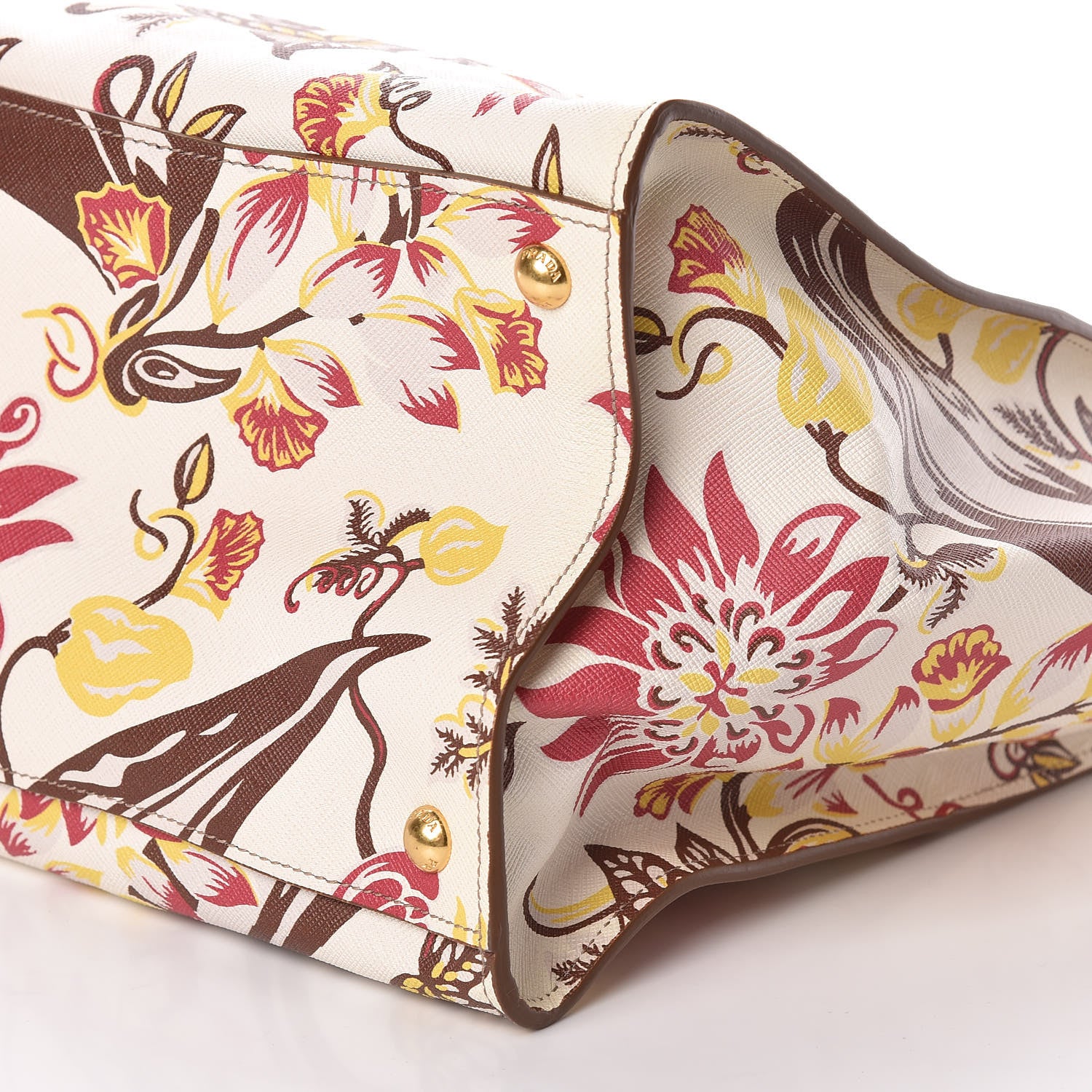 Prada Saffiano Floral Print Large Twin Pocket Tote Talco 8 of 9