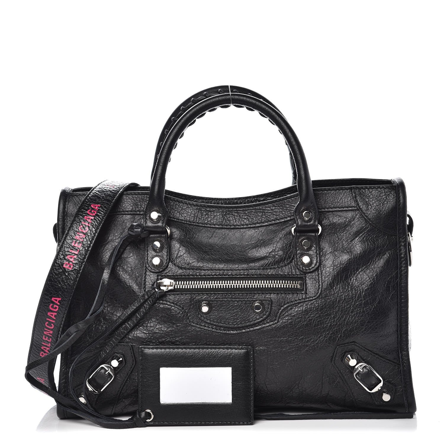 Balenciaga Agneau Classic Silver Hardware S City Logo Strap Black Rose Shocking 1 of 7