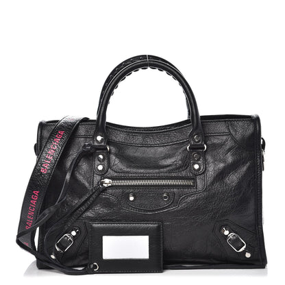Balenciaga Agneau Classic Silver Hardware S City Logo Strap Black Rose Shocking 1 of 7