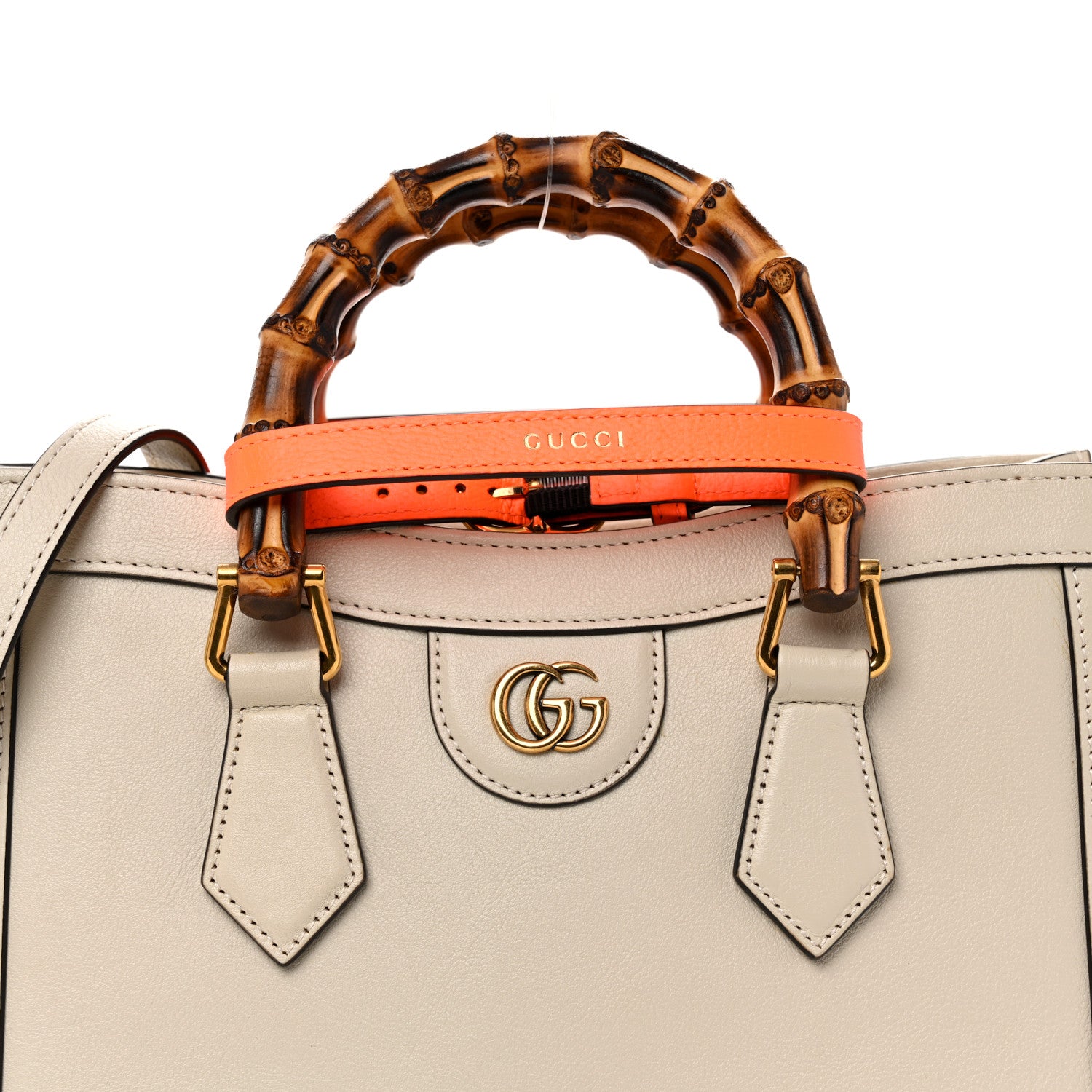 Gucci Wonka Grain Calfskin Small Diana Tote Bag Mystic White Orange Fluo 8 of 12