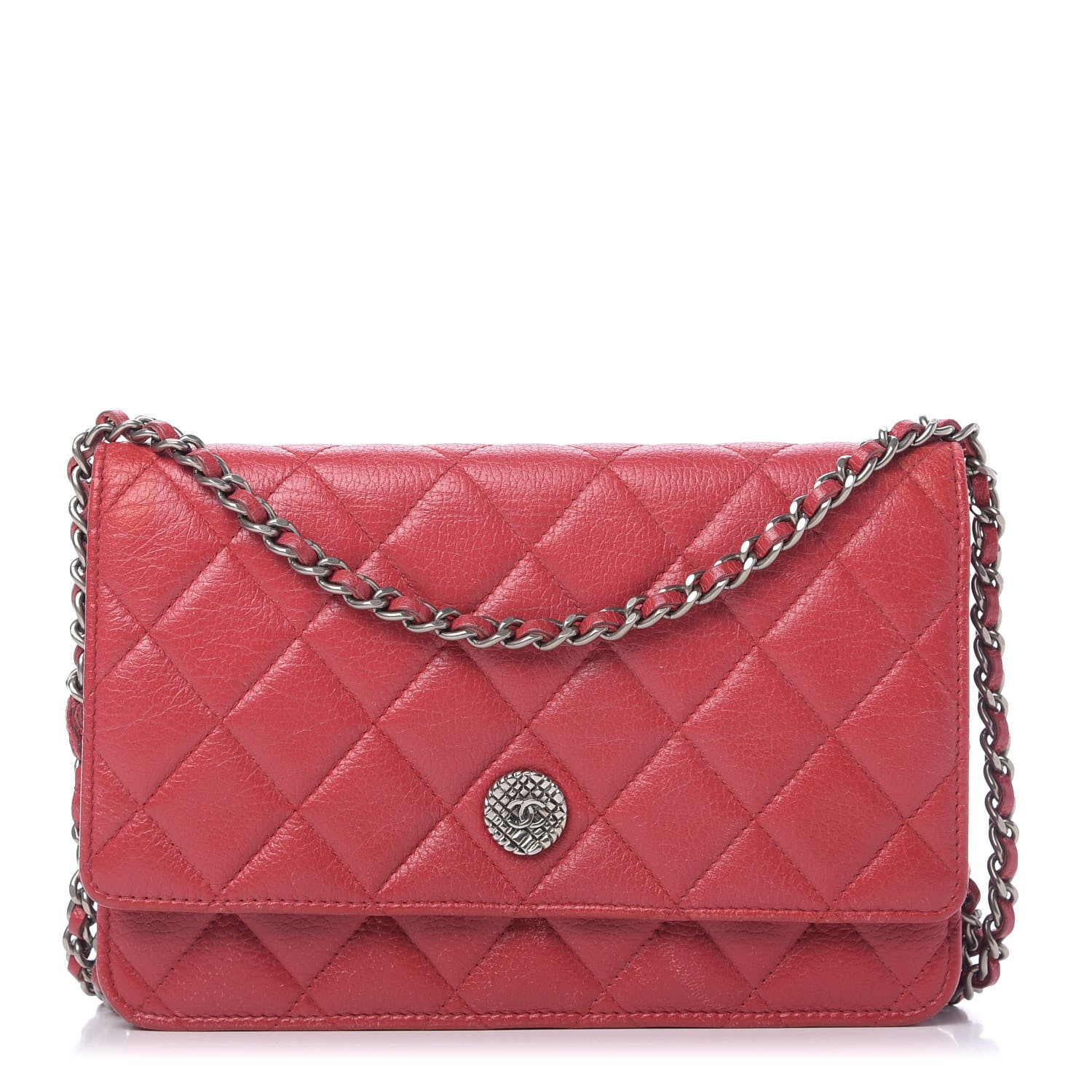 Chanel Calfskin Diamond Stitch Wallet On Chain WOC Red 1 of 10