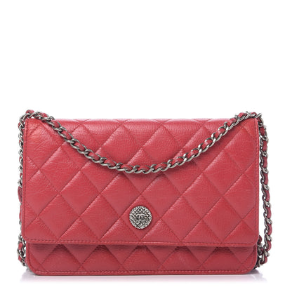 Chanel Calfskin Diamond Stitch Wallet On Chain WOC Red 1 of 10
