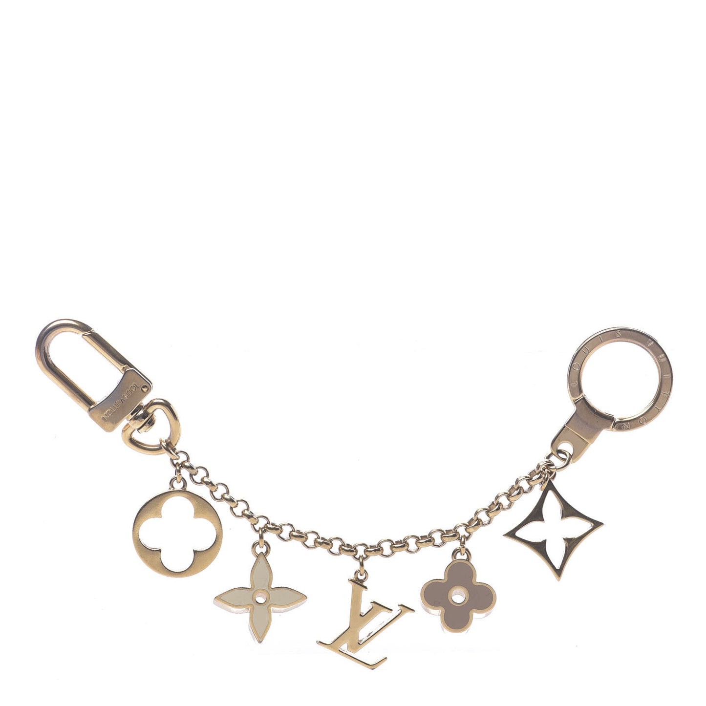 Brass Enamel Fleur De Monogram Bag Charm Chain Gold