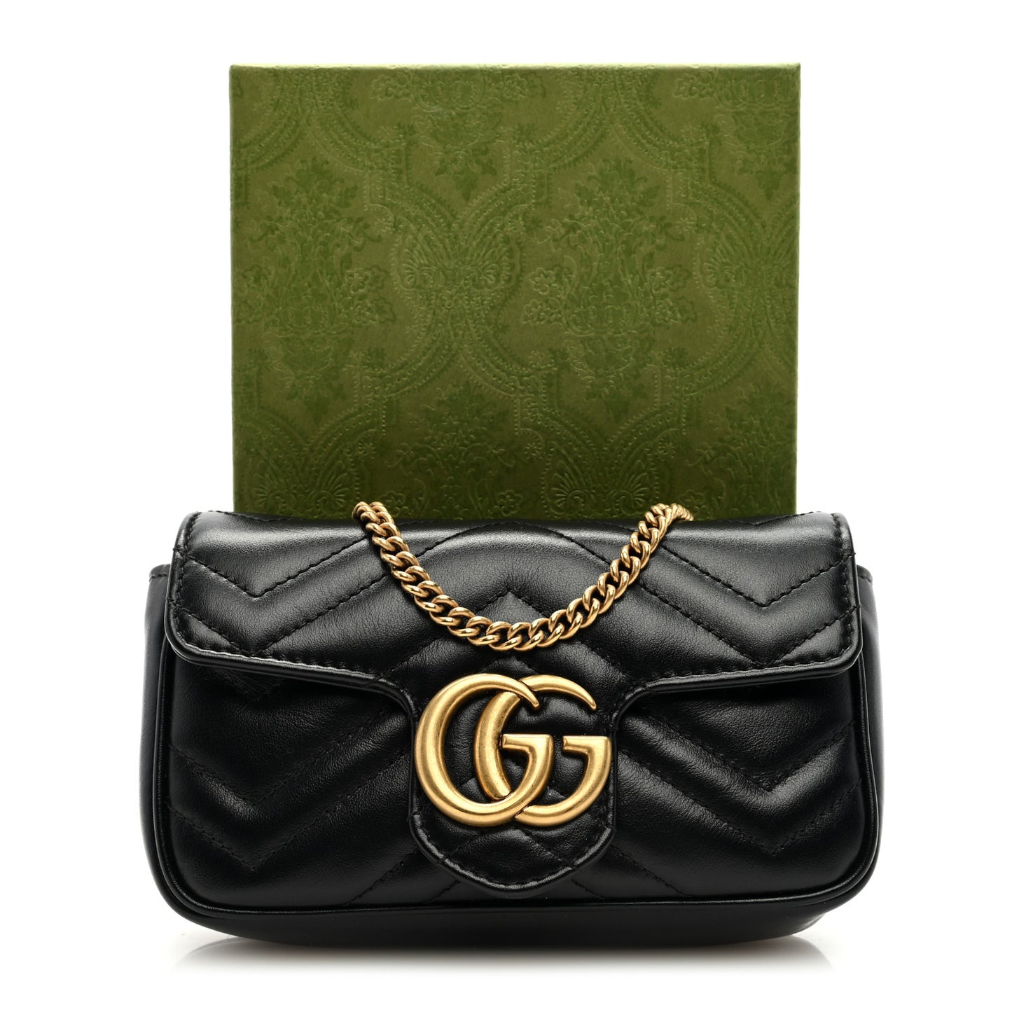Calfskin Matelasse Super Mini GG Marmont Shoulder Bag Black