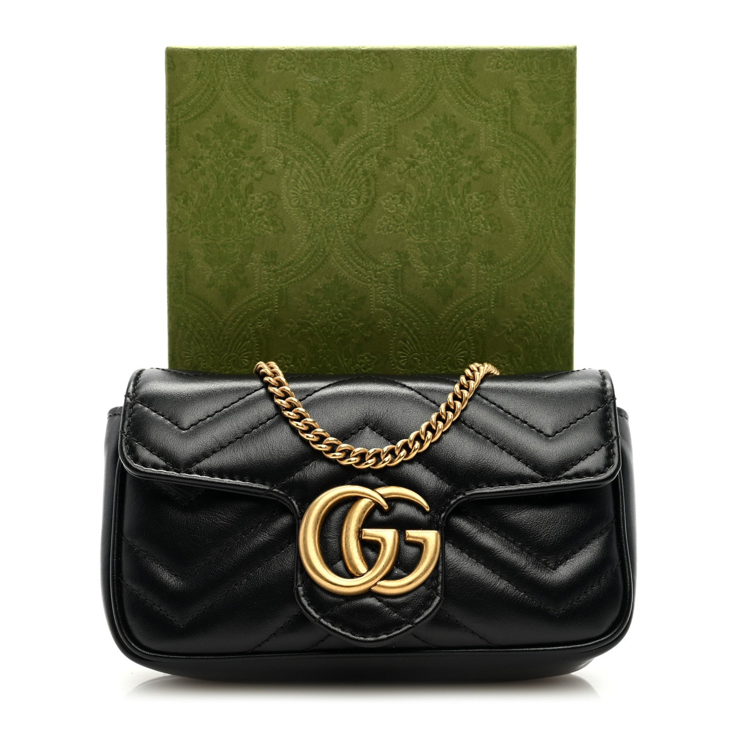 Gucci Calfskin Matelasse Super Mini GG Marmont Shoulder Bag Black 9 of 9