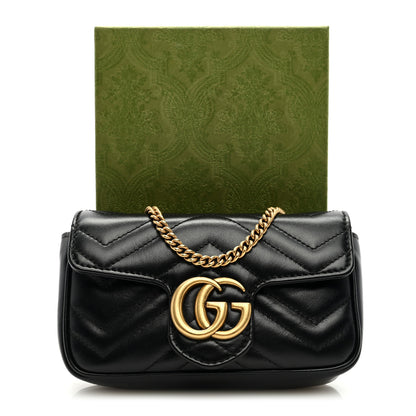 Gucci Calfskin Matelasse Super Mini GG Marmont Shoulder Bag Black 9 of 9